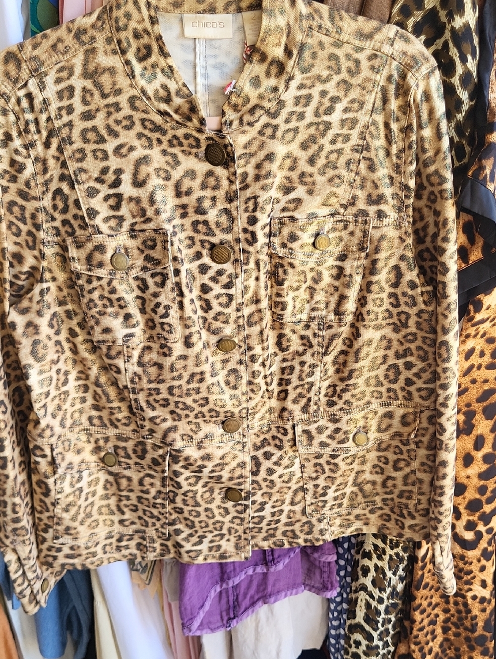Chico's Leopard-Print Button Jacket in Tan and Black